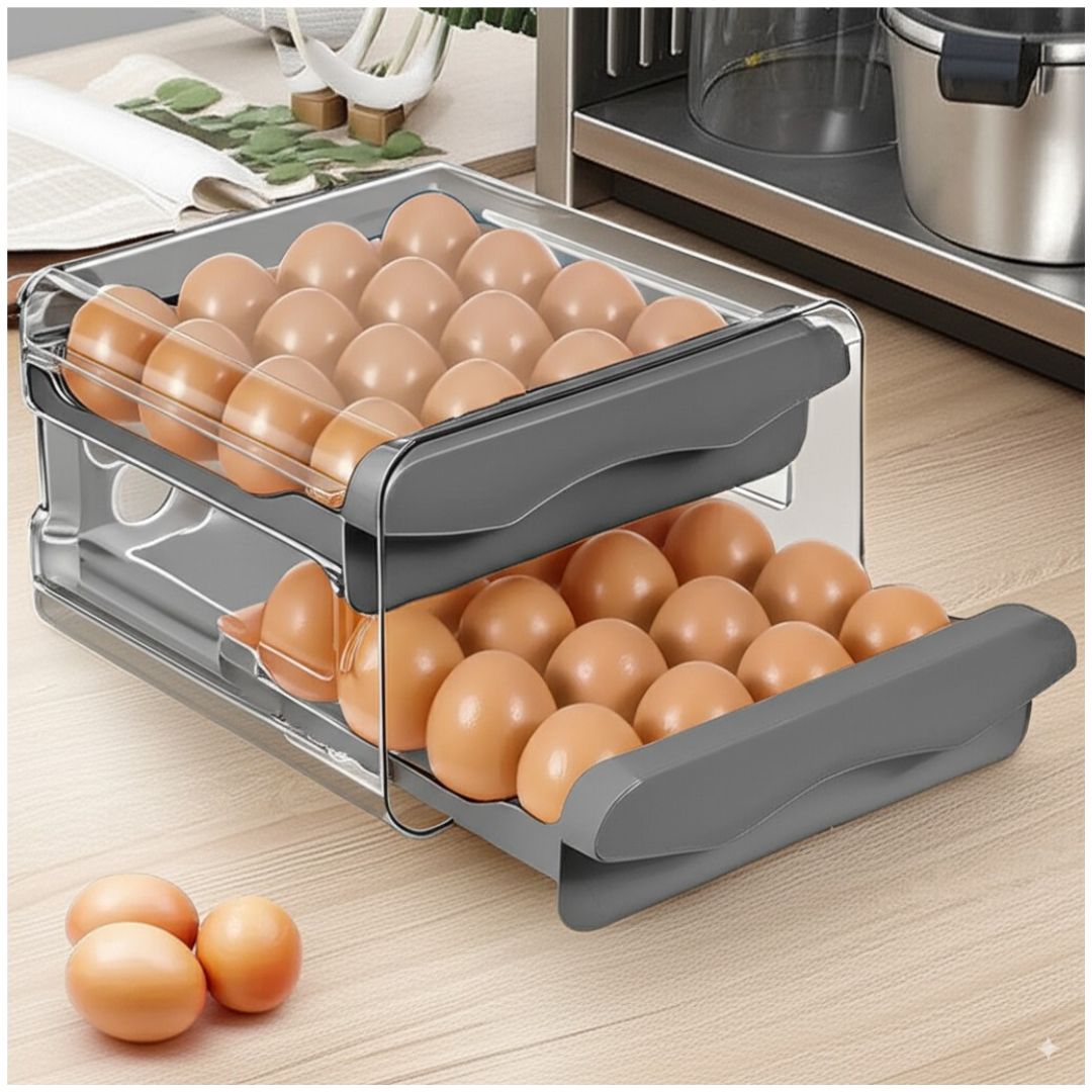 Organizador de Huevos 2 Niveles Apilable Porta Huevos de Acrílico 32 und Gris