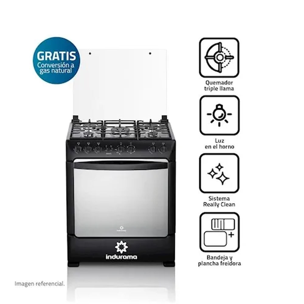 Cocina de pie Indurama 5 Quemadores Borgoña Zafiro Negro