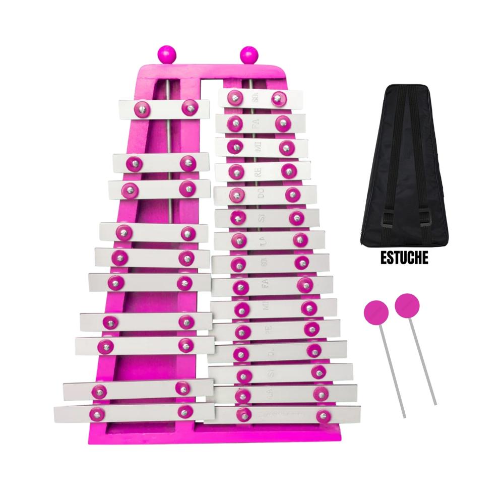 Xilófono Metalófono Cromático de 2 Octavas de 25 Notas ROSADO