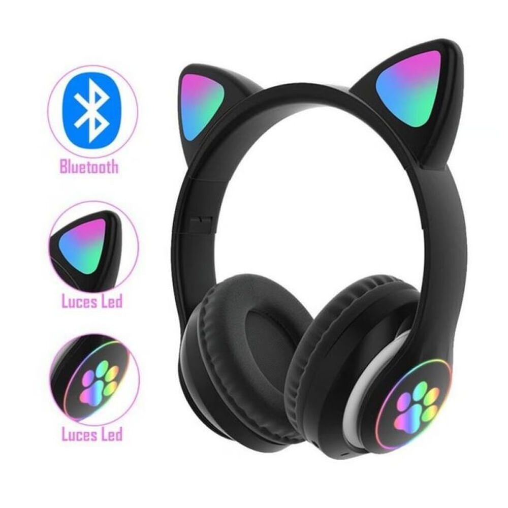 Audifono Bluetooth Orejas de Gato Con Microfono Negro
