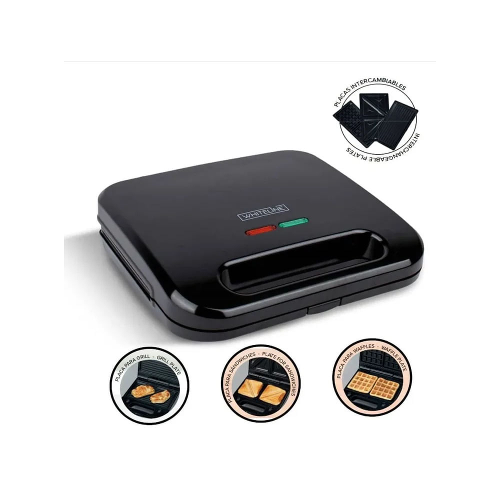 Sandwichera Placas Intercambiables 3 en 1 Whiteline
