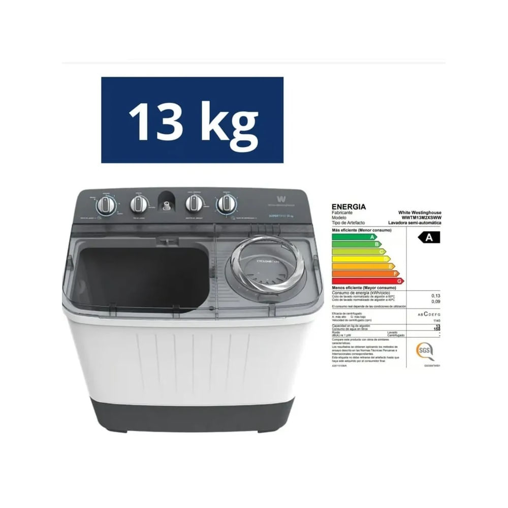 Lavadora Semiautomática 13Kg WWTM13M2XSWW
