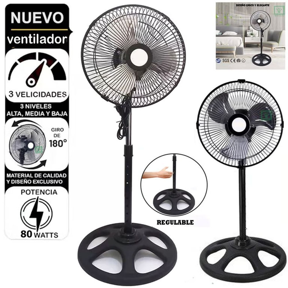 Ventilador Pedestal de 10' NEGRO - 80 Watts