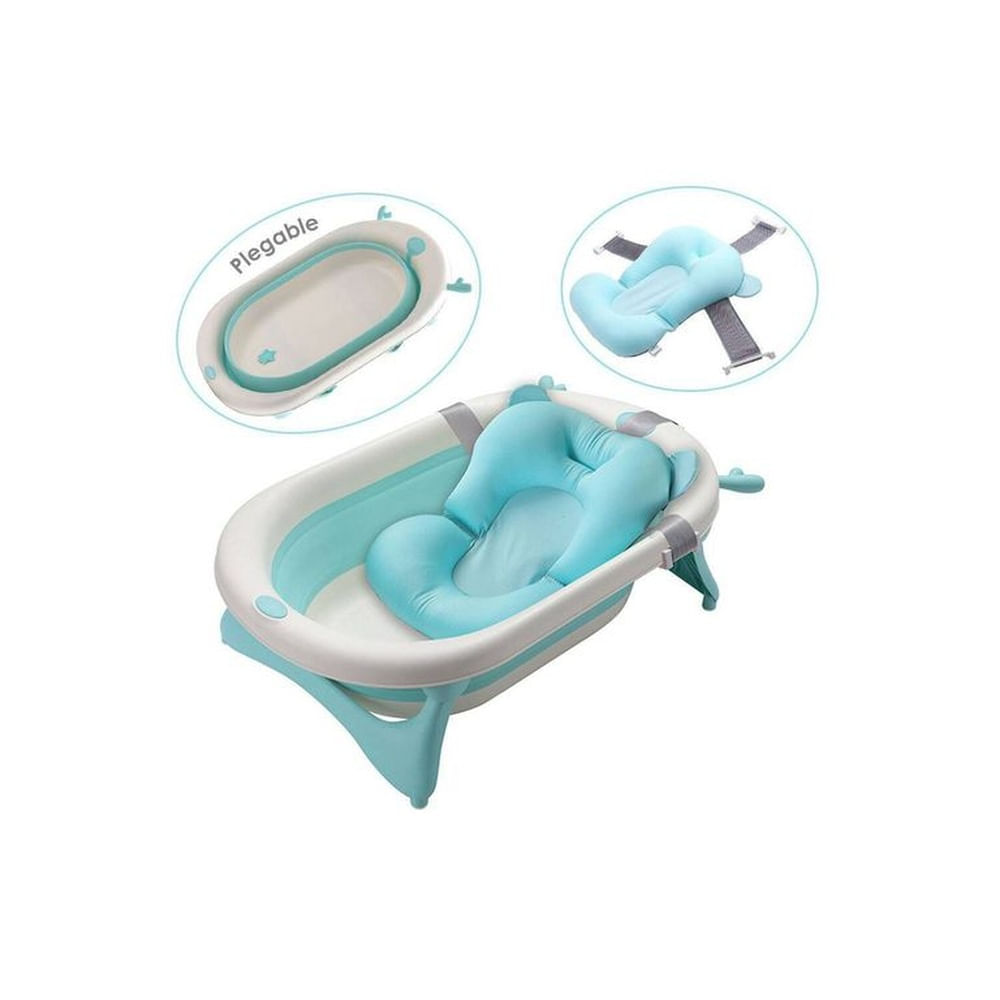 Bañera Tina de Baño Plegable con cojin Azul