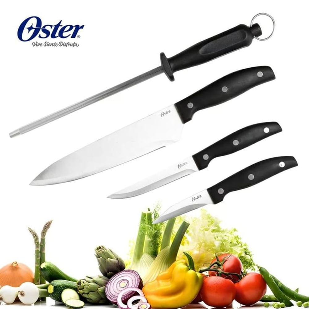 Juego Cuchillos 4 Piezas con Afilador Acero Inoxidable Oster Granger