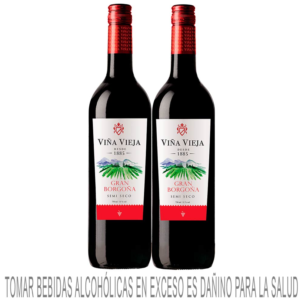 Vino Tinto VIÑA VIEJA Borgoña Semi Seco Botella 750ml Paquete 2un Vino Tinto VIÑA VIEJA Borgoña Semi Seco Botella 750ml Paquete 2un