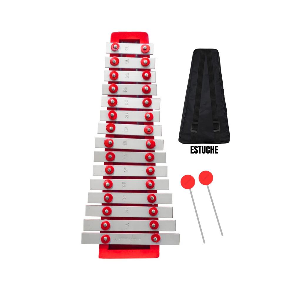 Xilófono Metalófono de 2 Octavas de 15 Notas Rojo