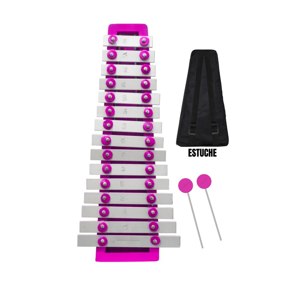 Xilófono Metalófono de 2 Octavas de 15 Notas Rosado