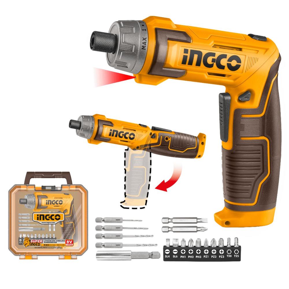 Destornillador Inalámbrico 8V + Accesorios Ingco CSDLI08025