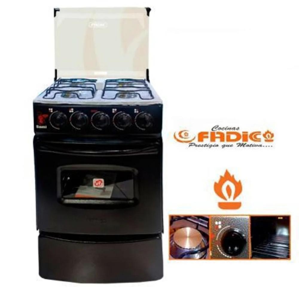 Cocina Sami 4 Hornillas con Horno y Tapa de Vidrio FADIC  Color Negro