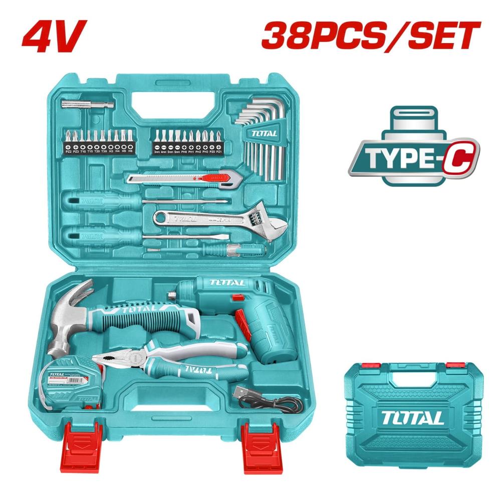 Set Atornillador 4v + 38pzs Herramientas Total THKTHP10386