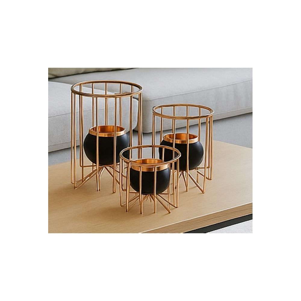 Portavelas Decorativos de Metal Dorado Set x 3