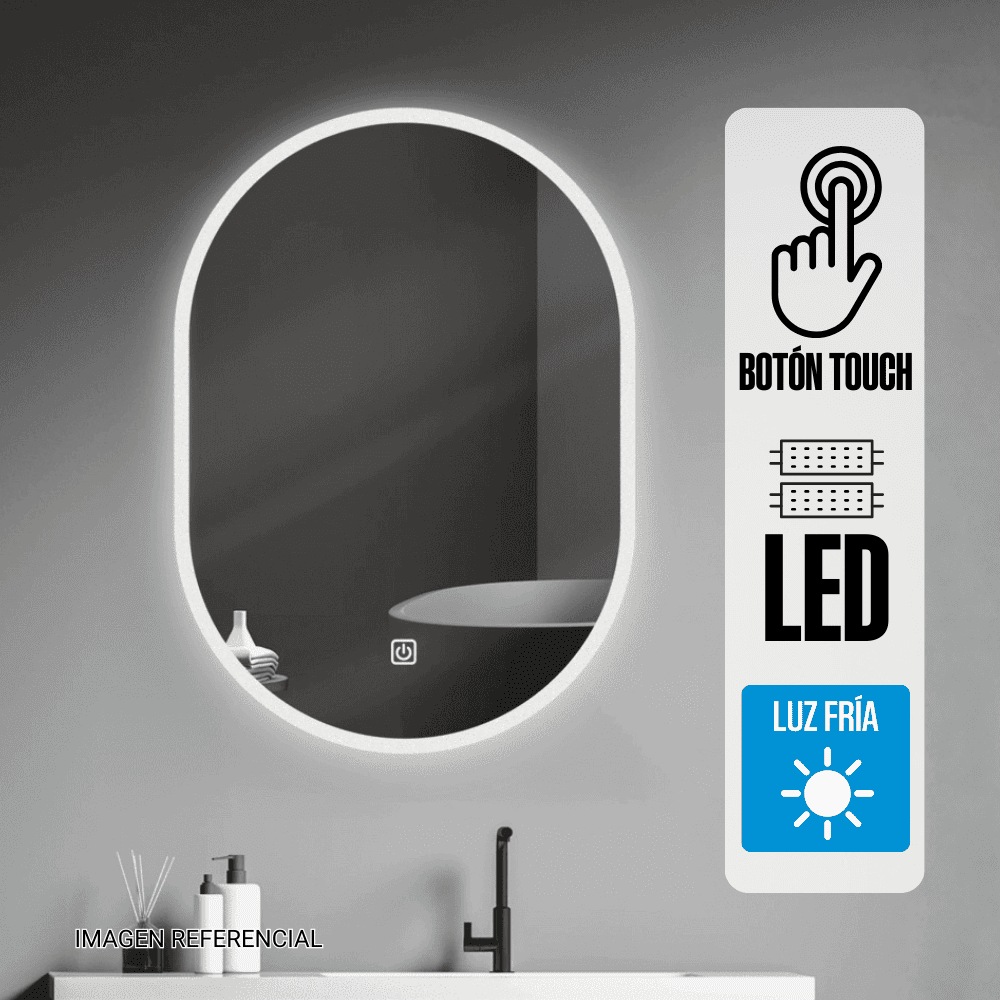 Espejo LED Orange Oval 49x70cm 4mm Luz en Marco Blanca Espejo LED Orange Oval 49x70cm 4mm Luz en Marco Blanca
