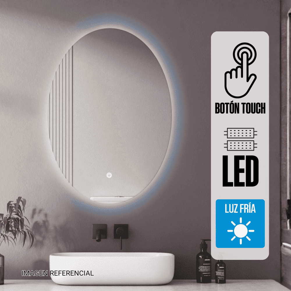 Espejo LED Orange Oval 49x69cm 4mm Luz Posterior Blanca Espejo LED Orange Oval 49x69cm 4mm Luz Posterior Blanca