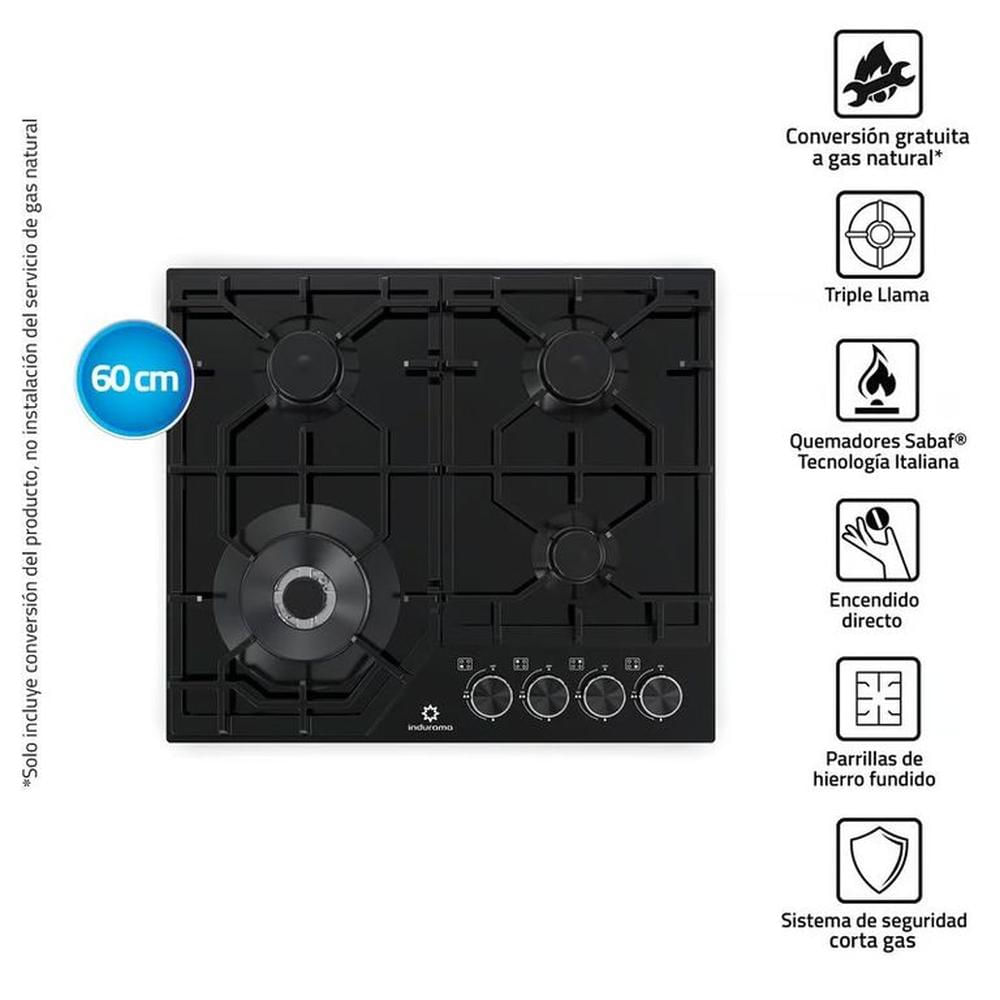 Cocina Empotrable 4 Hornillas Indurama EGASI 604CGNE.