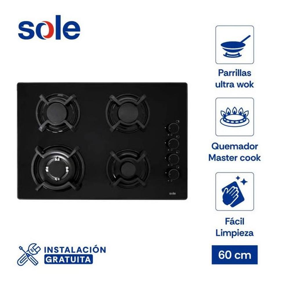 ENCIMERA SOLE 4 QUEMADORES A GAS SOLCO047 NEGRO