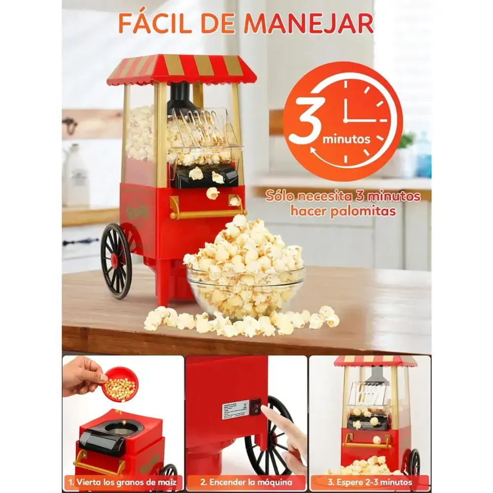 Máquina para Hacer Popcorn 1200W Estilo Carrito Retro Palomitas PM-280