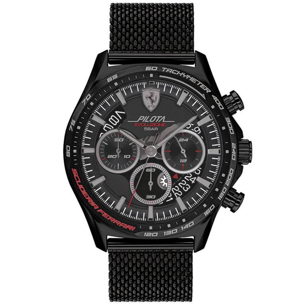 Reloj Ferrari Pilota Evo 0830827 Fecha Cronómetro Acero Inoxidable Negro