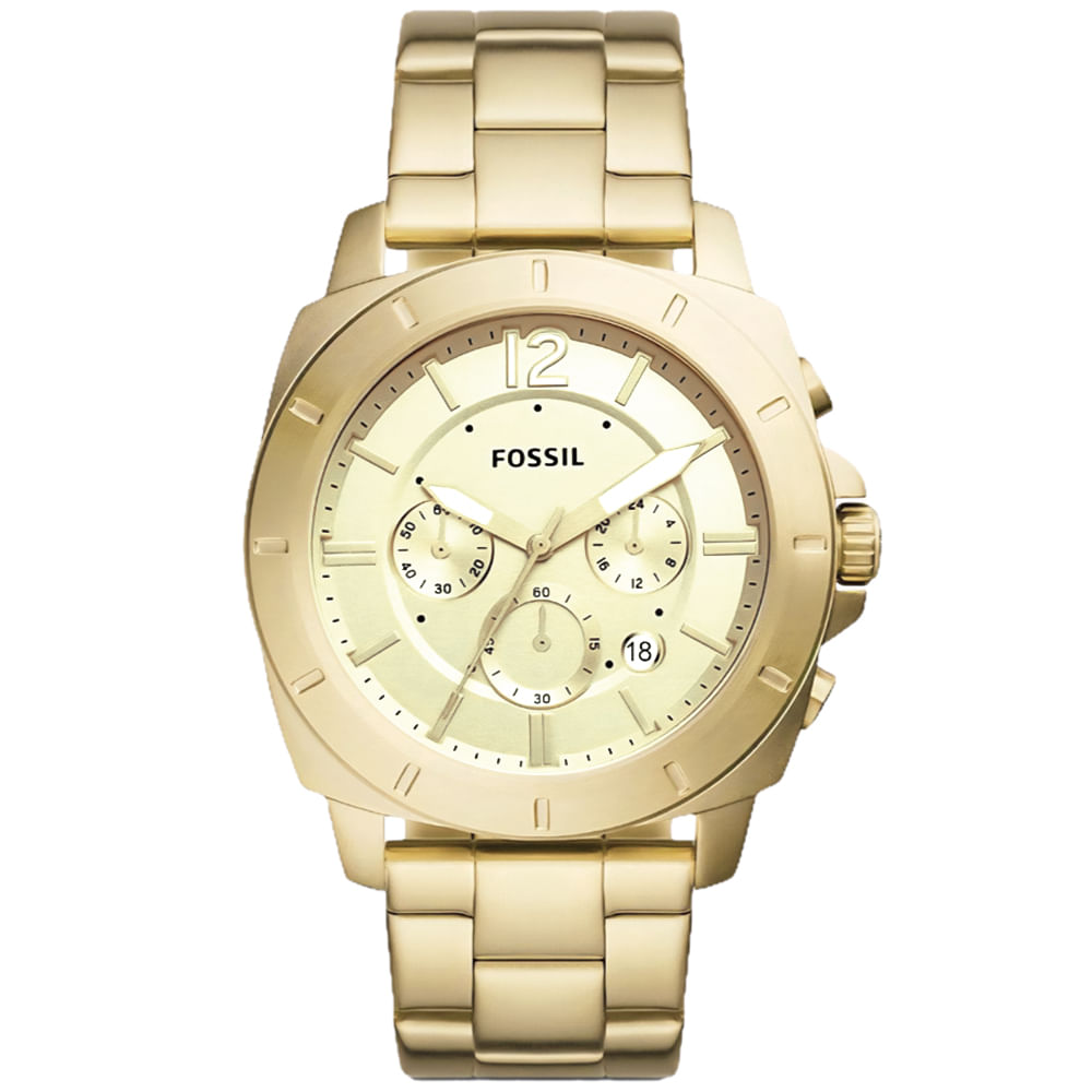 Reloj Fossil Privateer Sport BQ2694 Fecha Cronómetro Acero Inoxidable Dorado