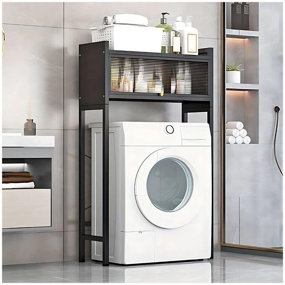Estante Organizador Multiusos de Metal para Lavadora Baño 2 Niveles 135x70x25cm Negro