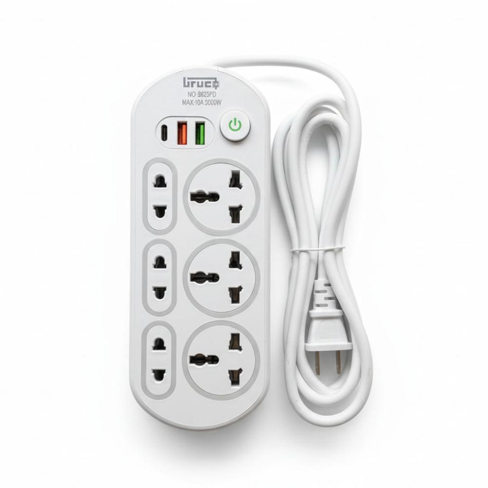 Cargador Multipuerto 9 en 1 Extensión Eléctrica 2 Puertos USB y 1 Tipo C con 4 Tomacorrientes