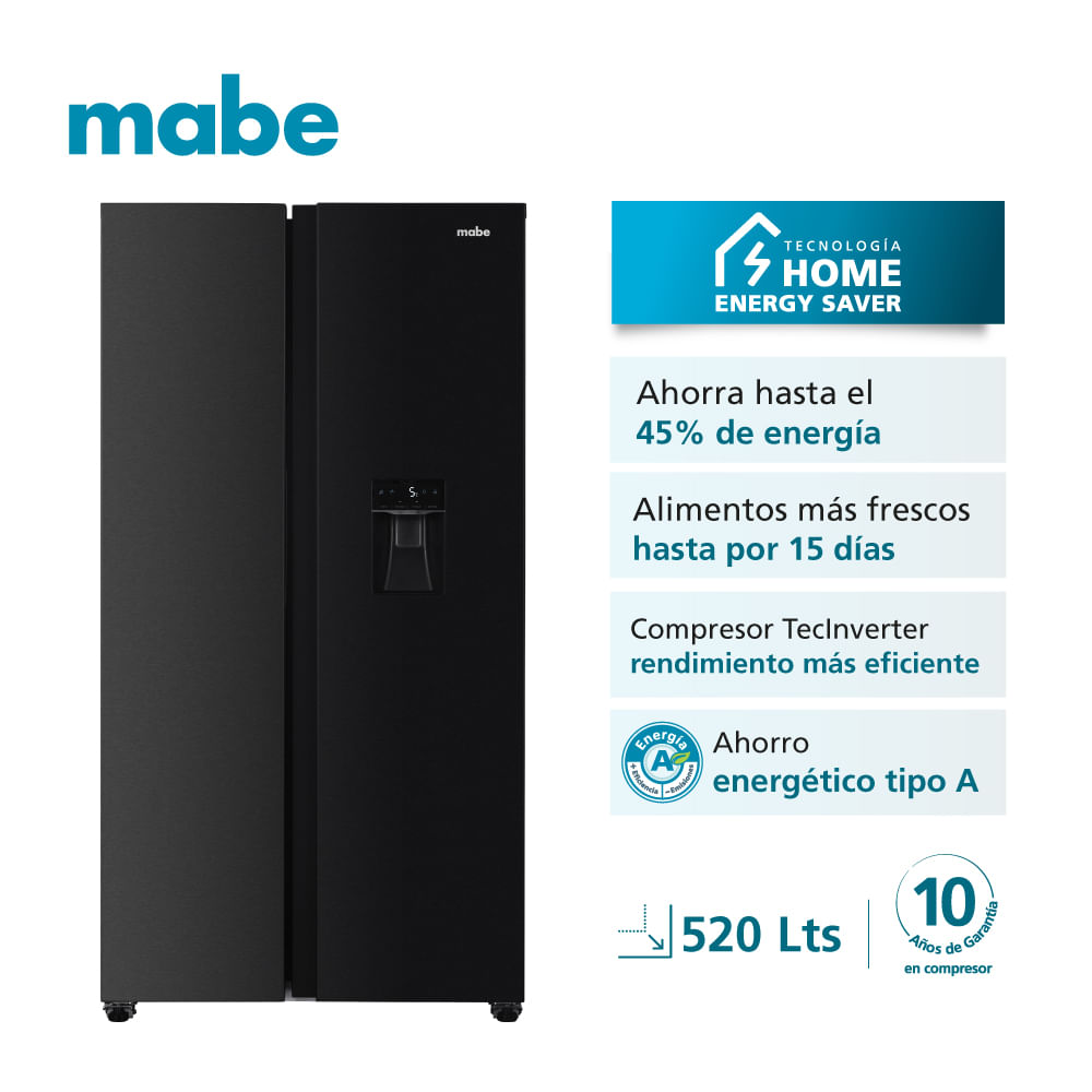 Side by Side Mabe 520L MSD565QMLSP0 CD Negro