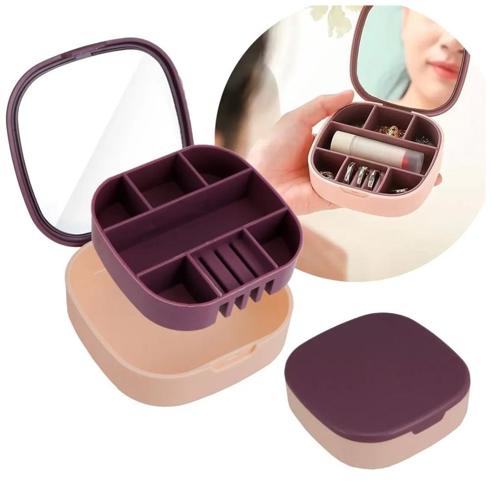 Joyero Organizador de Joyas con Espejo Portátil Multiusos Rosado