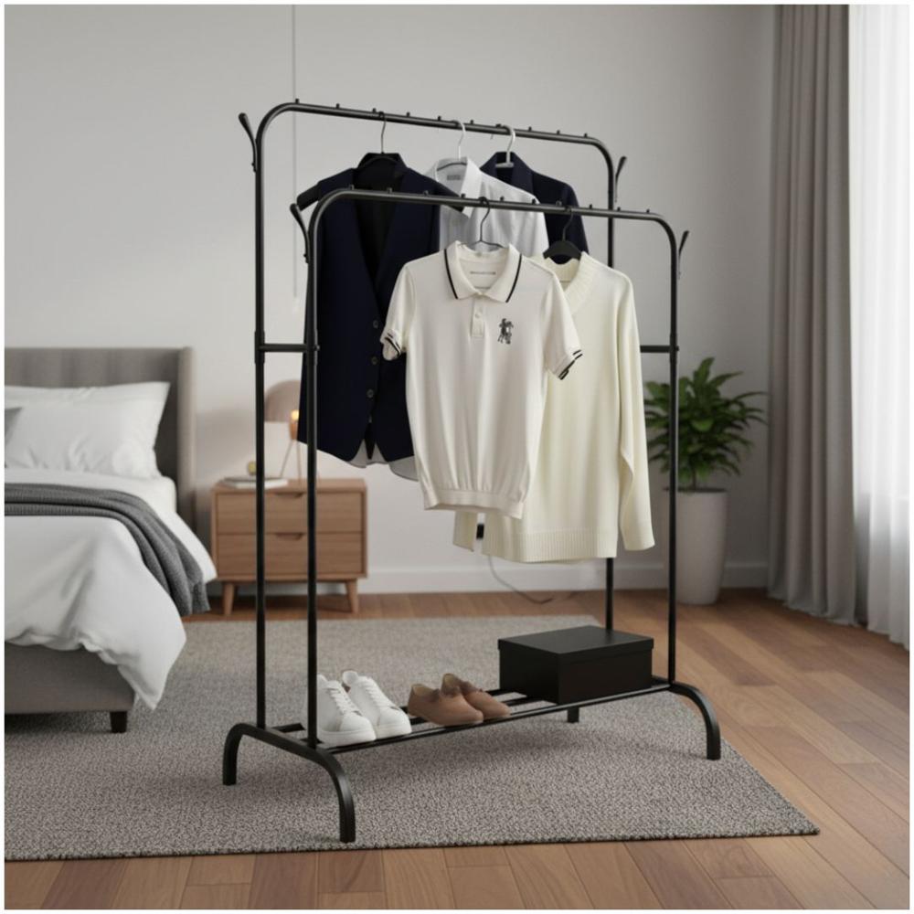 Colgador Perchero Organizador de Ropa Doble Barra de Metal 150x110x57cm Negro