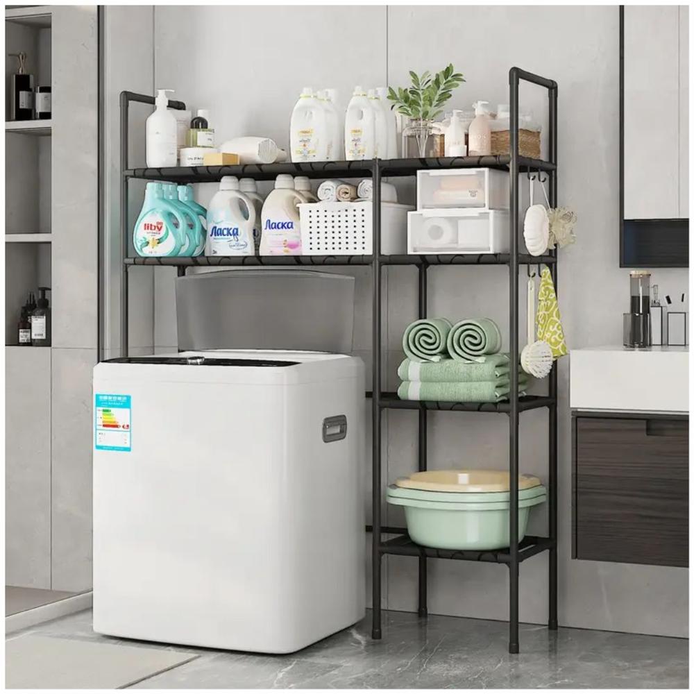Estante Organizador Multiusos para Lavadora Baño 2 Niveles 2 Cuerpos 138x106x25cm Negro