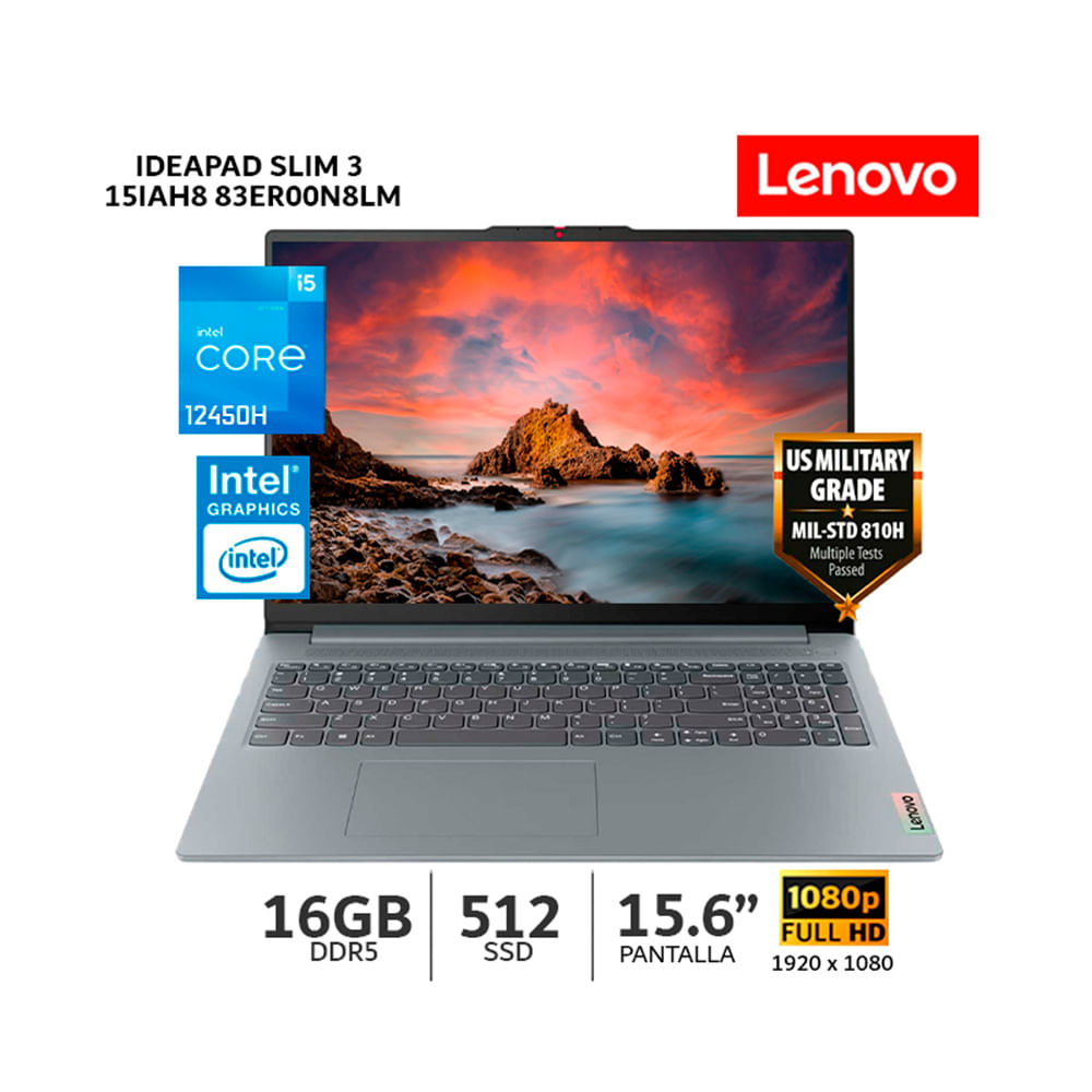 Laptop Lenovo IdeaPad Slim 3 15IAH8 Core I5-12450H 16Gb Ram 512 SSD 15.6 FHD - 83ER00N8LM