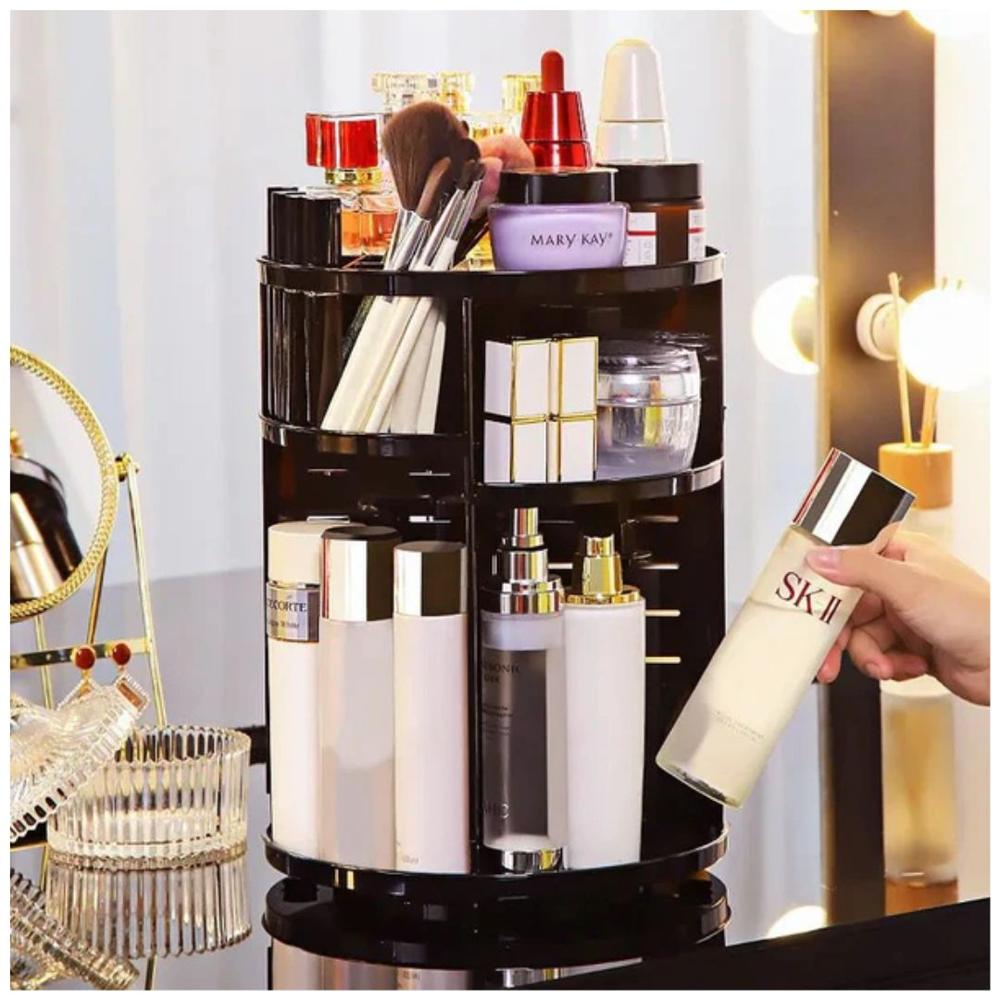 Organizador de Maquillaje Cosméticos Giratorio 360° Ajustable Negro
