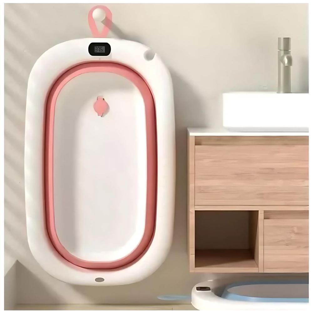 Bañera Infantil Plegable Termómetro Plegable Portátil Inteligente Rosado