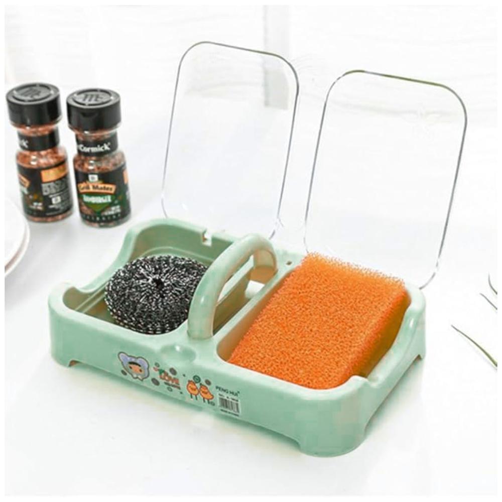 Jabonera Doble Compartimiento con Tapa y Rejilla para Jabón y Accesorios de Baño Verde