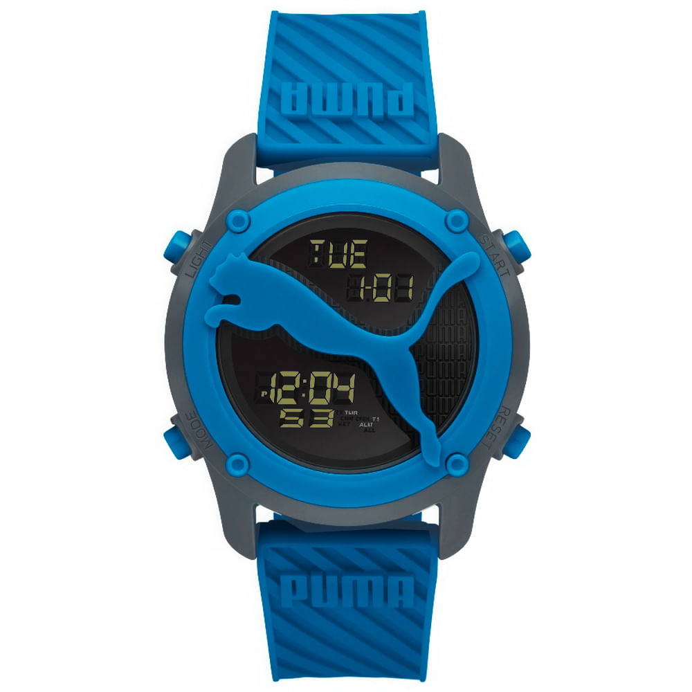 Reloj Puma Big Cat P5101 Luz de Fondo Alarma Cronómetro Correa De Silicona Azul