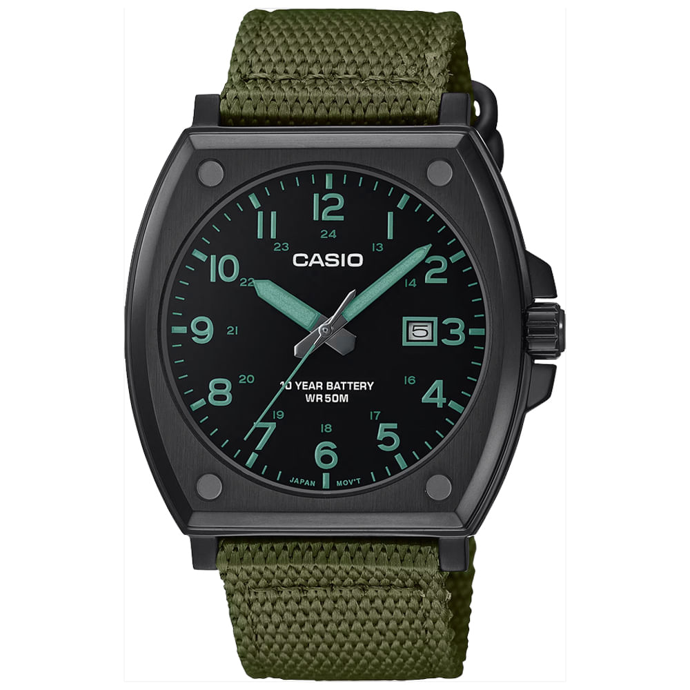 Reloj Casio MTP-E715C-3AV Fecha Acero Inoxidable Negro Correa de Nylon Verde