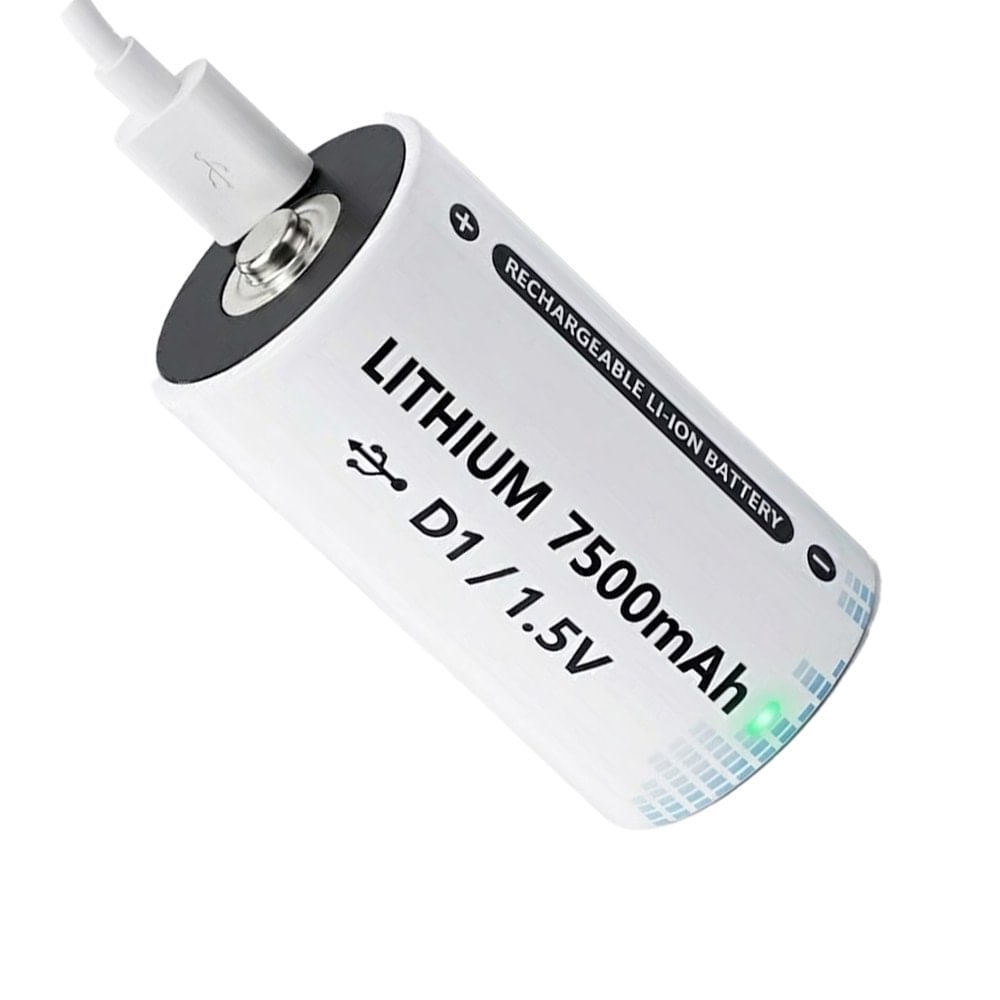 Bateria de Litio Recargable Tipo D 1.5V 7500mAh Pila D1 USB C