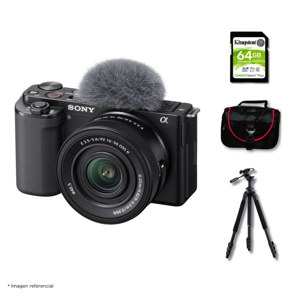 Cámara Sony ZV-E10 Mirrorless y Lente 16-50mm f35-56 II y Kit Deluxe de Accesorios