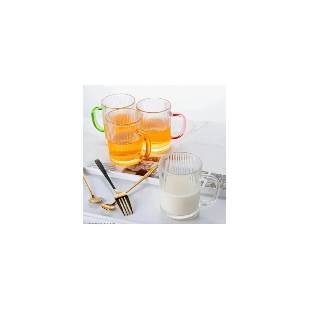 Set x 6 Tazas a Rayas con Asa de Colores Resistente al calor DE 350ml
