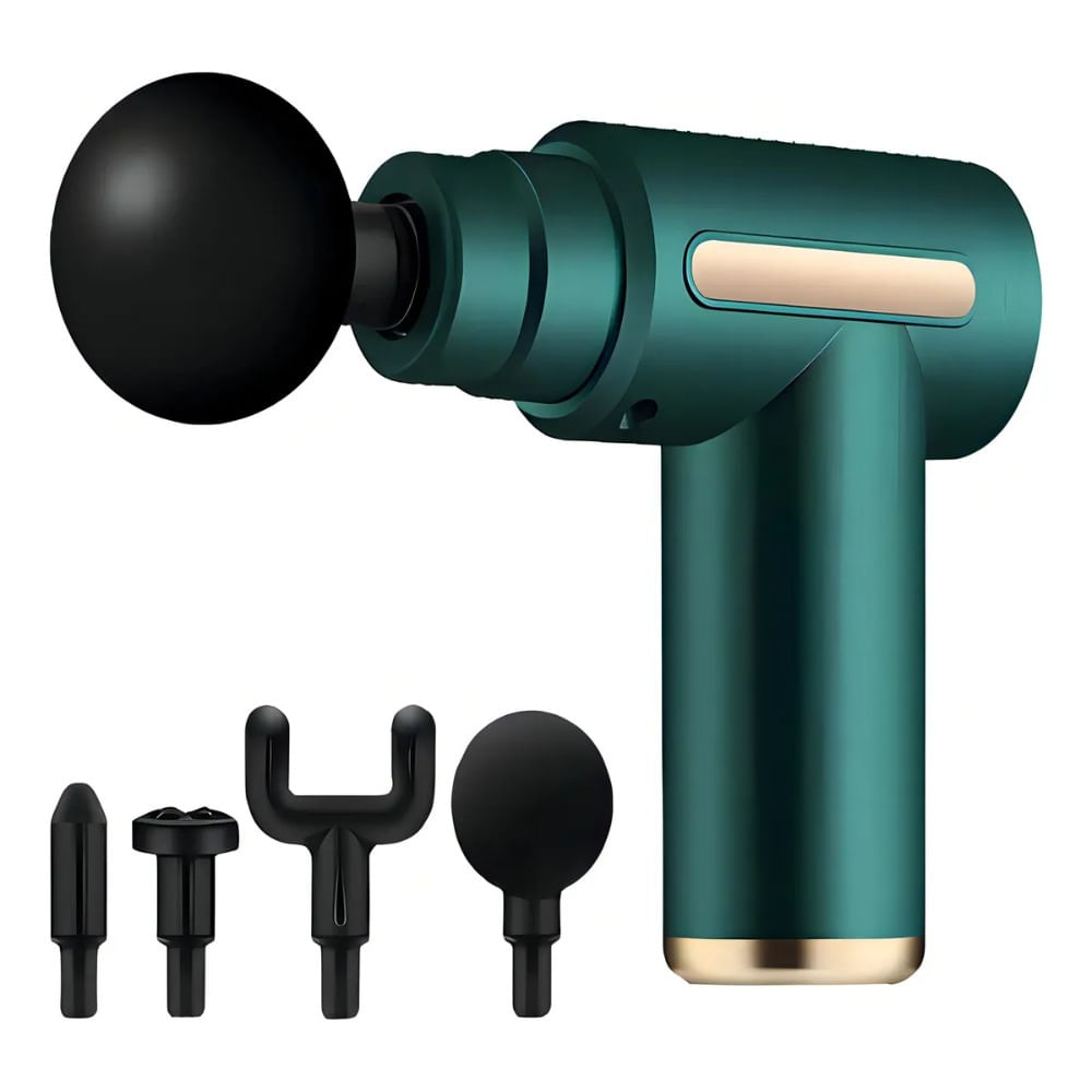 Pistola De Masaje Muscular Para Relajar Aliviar El Dolor 4 Cabezales 6 velocidades Verde