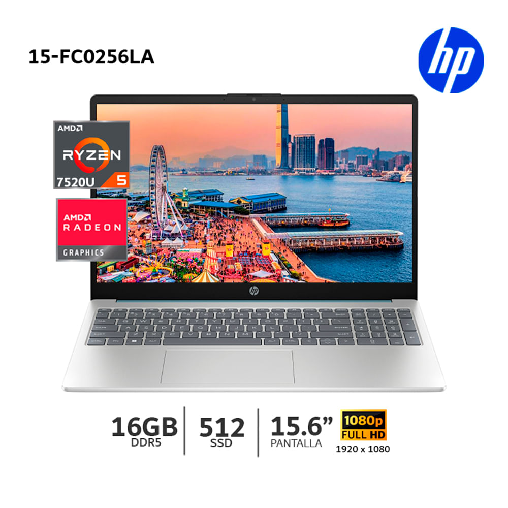 Laptop HP 15 fc0256la Ryzen 5 7520U 16Gb Ram 512Gb SSD 15 6 FHD B9TP9LA