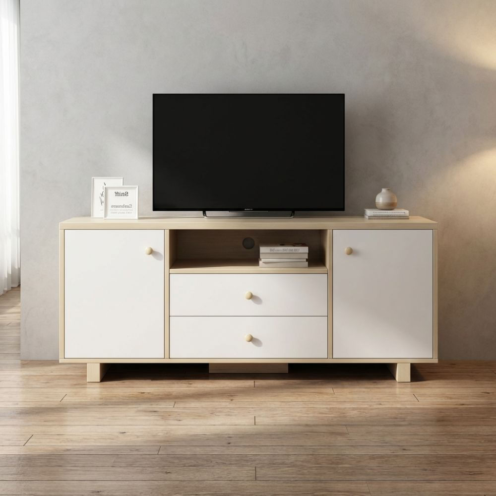 Mesa de TV 55'' Kira Marrón y Blanco | Masiva Home Mesa de TV 55'' Kira Marrón y Blanco | Masiva Home