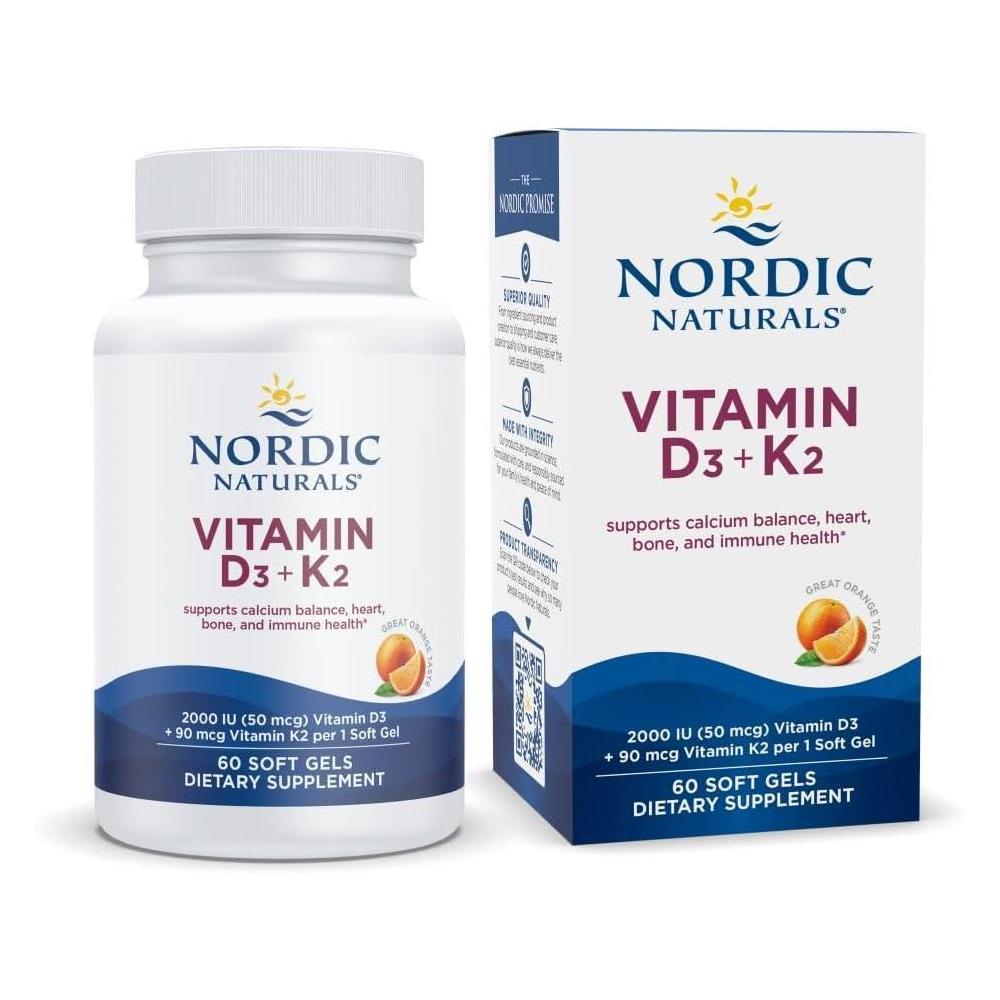 Vitaminas D3 + K2 de Nordic Naturals, sabor naranja, soporte óseo e inmunológico