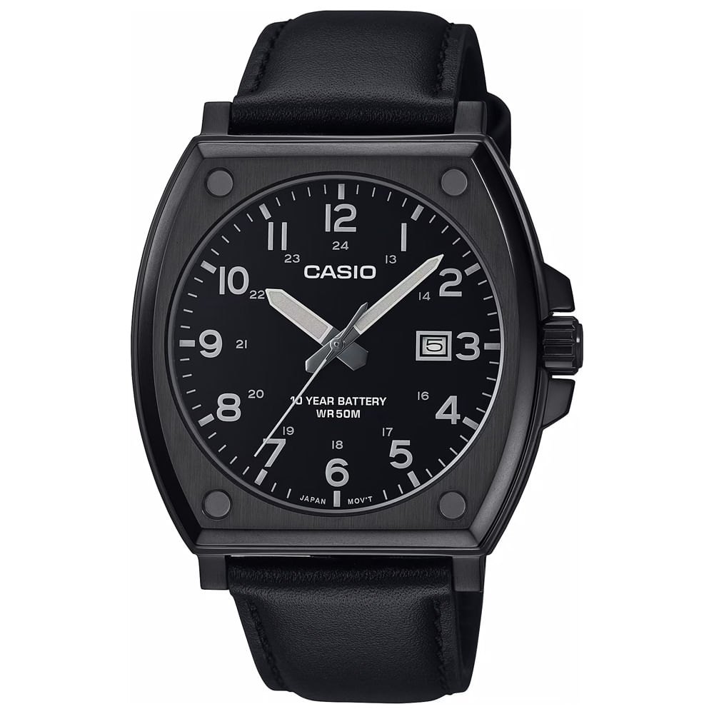 Reloj Casio MTP-E715L-1AV Fecha Acero Inoxidable Correa de Cuero Negro
