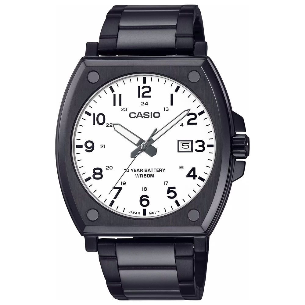 Reloj Casio MTP-E715D-7AV Fecha Acero Inoxidable Negro Dial Blanco