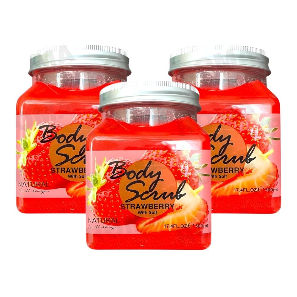 PACK 3 EXFOLIANTE CORPORAL BASE DE SAL DE MAR Y FRESA 500ML WOKALI