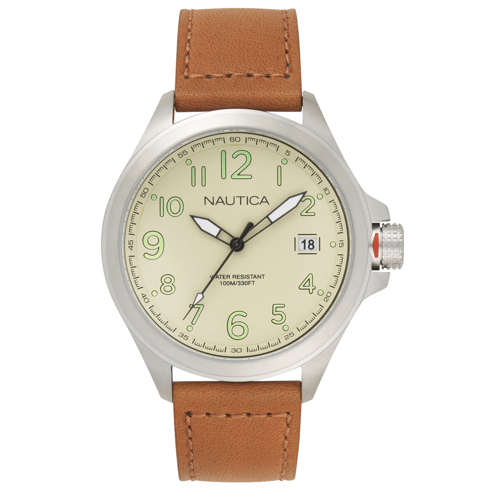 Reloj Nautica Glen Park NAPGLP003 Fecha Acero Inoxidable y Correa de Cuero Marrón