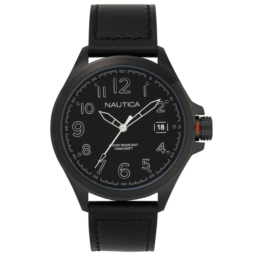 Reloj Nautica Glen Park NAPGLP004 Fecha Acero Inoxidable y Correa de Cuero Negro