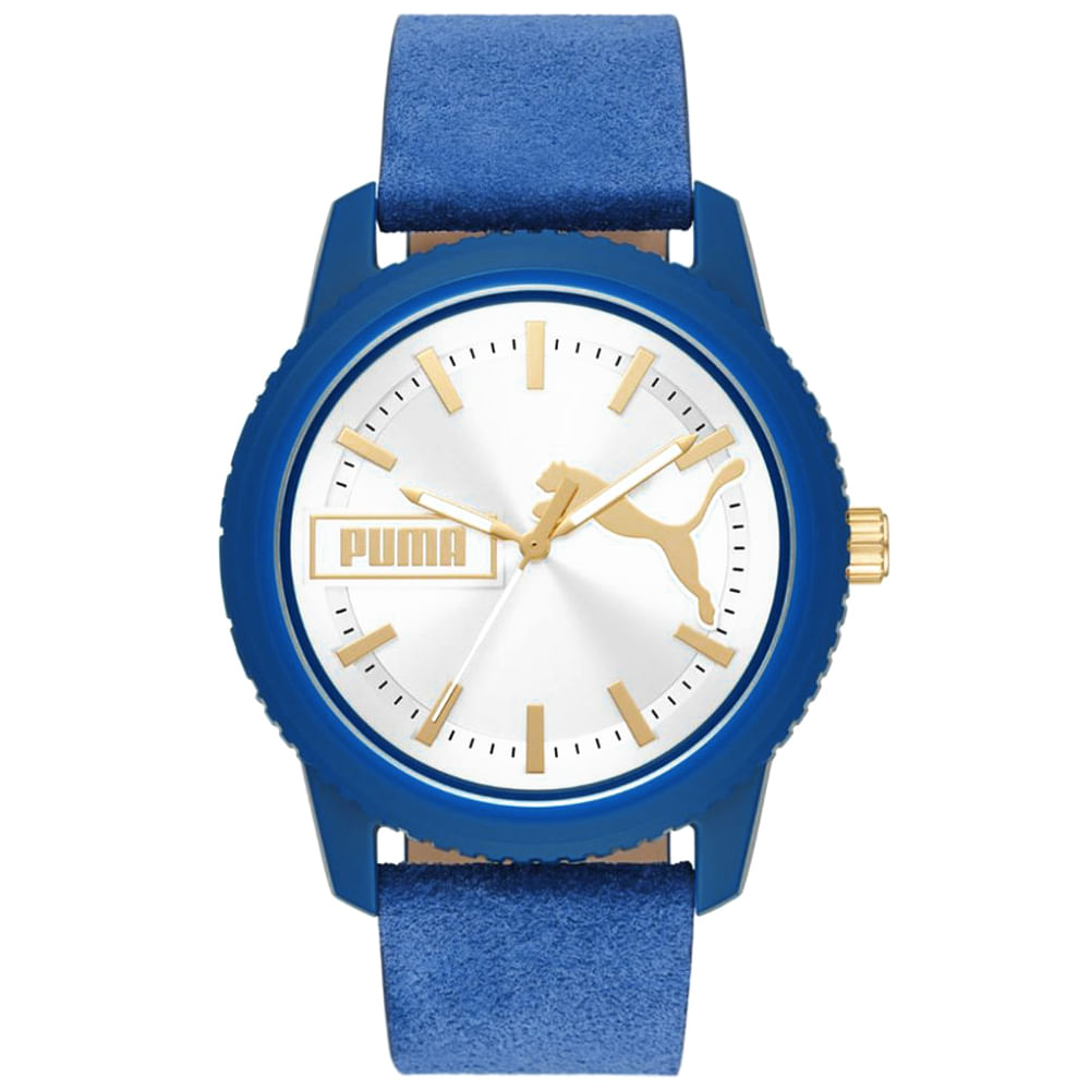 Reloj Puma Ultrafresh P5105 Correa de Cuero Azul Dial Plateado