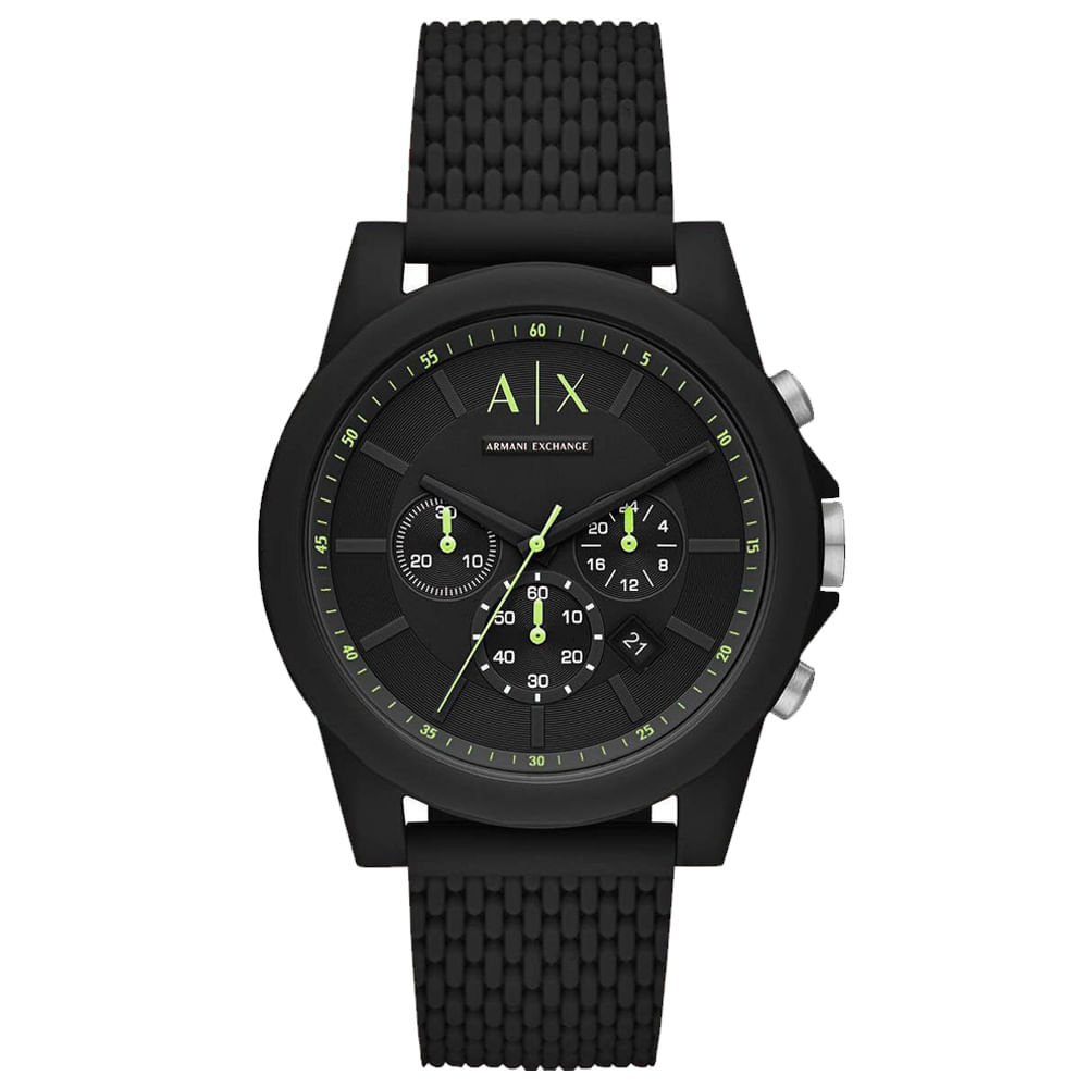 Reloj Armani Exchange Outerbanks AX1344 Fecha Cronómetro Correa de Silicona Negro