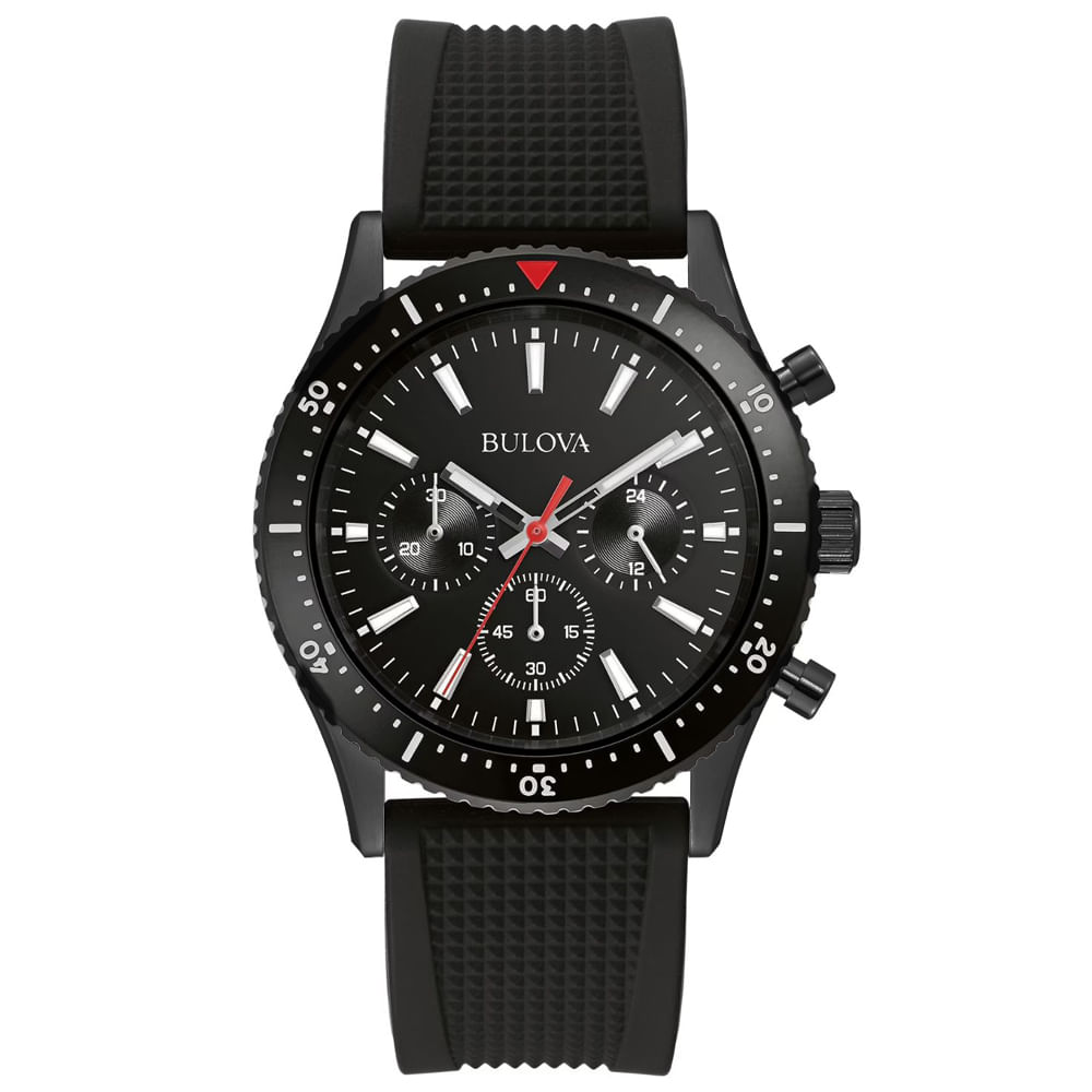Reloj Bulova 98A267 Cronómetro Acero Inoxidable Correa de Silicona Negro